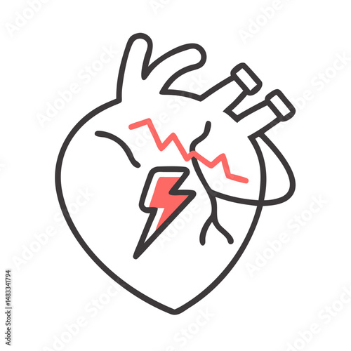 Heart with Lightning Bolt Icon Representing Cardiac Emergency and Heart Health