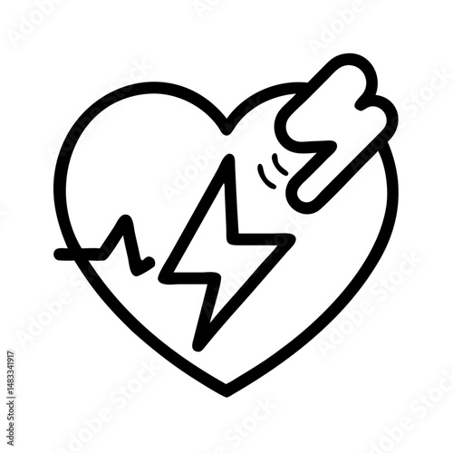 Heart with Lightning Bolt Icon Representing Cardiac Emergency and Heart Health