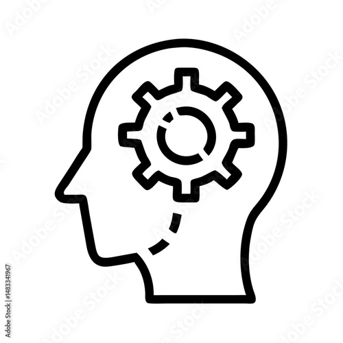 Human Head with Gear Icon Representing Thinking Process and Cognitive Function