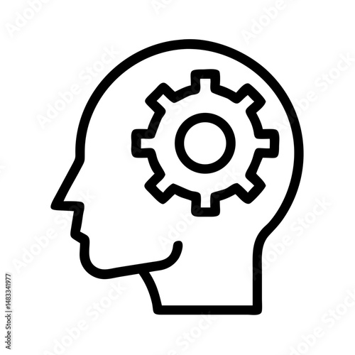 Human Head with Gear Icon Representing Thinking Process and Cognitive Function