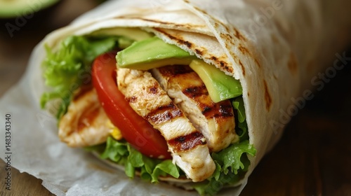 Delicious grilled chicken wrap with fresh vegetables for a healthy meal