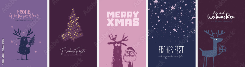 5 moderne und niedliche Weihnachtskarten Motive (Din Format) 