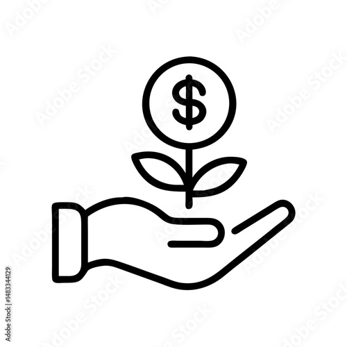 Hand holding a growing dollar sign plant symbolizing investment