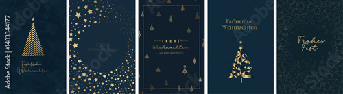 5 moderne und festliche Weihnachtskarten Motive (Din Format) "Frohes Fest", "Frohe Weihnachten", "Merry Christmas". Schöne Typo, Font & Symbol komplett als Pfade