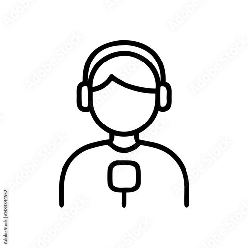 Line art of a podcaster wearing headphones with a microphone  