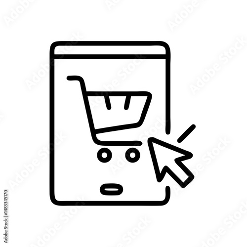 Online shopping icon with cart and cursor click on smartphone  