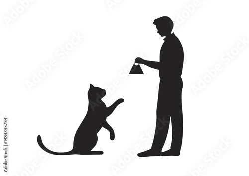 Silhouette of Person Training a Cat with a Treat