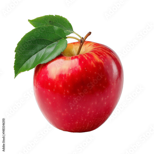 Red apple with leaf on transparent background isolated white background