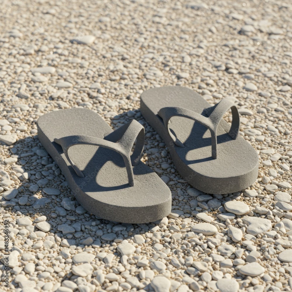 Naklejka premium Grey Flip Flops on Pebble Beach