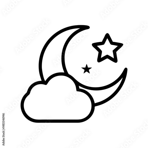 Moon and star icon with cloud on a simple background  