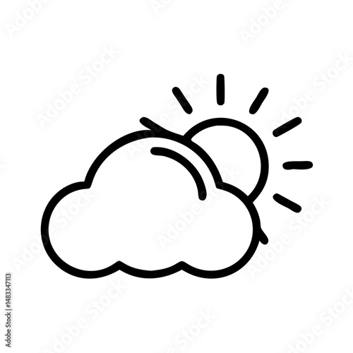 Sun peeking from behind a cloud in a minimalist outline design  