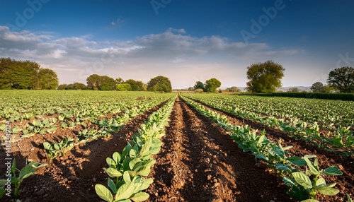 broad bean plants crops growing in a field buckinghamshire uk