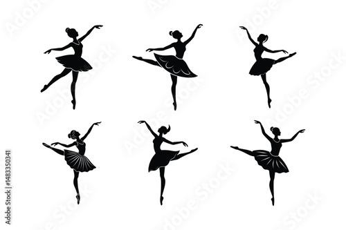 A set of ballet dancer dancing silhouette vector art illustration