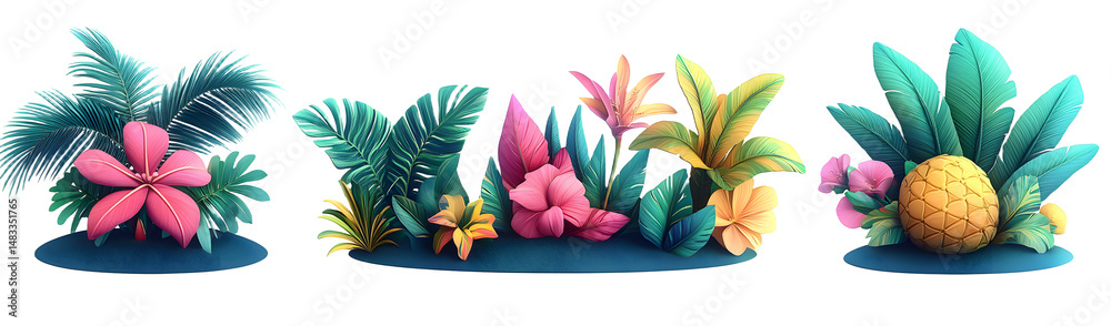 Naklejka premium Colorful Tropical Elements on Transparent Background for Design Projects