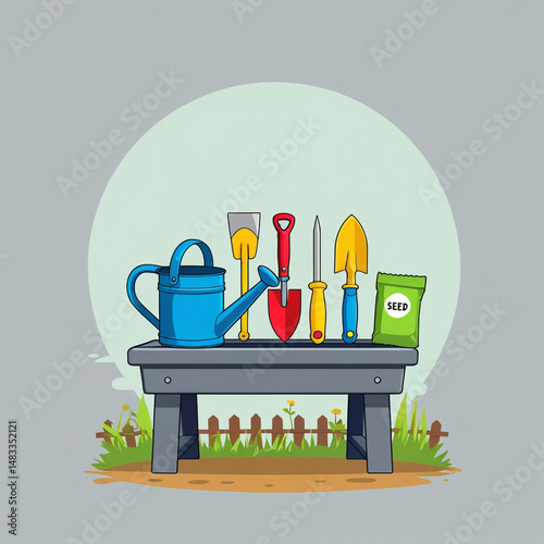 illustration of a desk with books and pencils