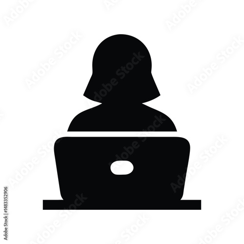 woman using laptop silhouette icon vector art illustration