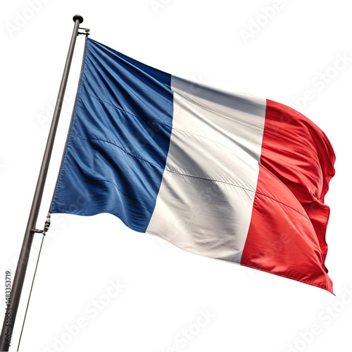 Waving french flag isolated on white background