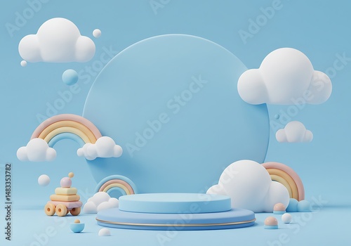 Pastel Blue Baby Product Display Platform