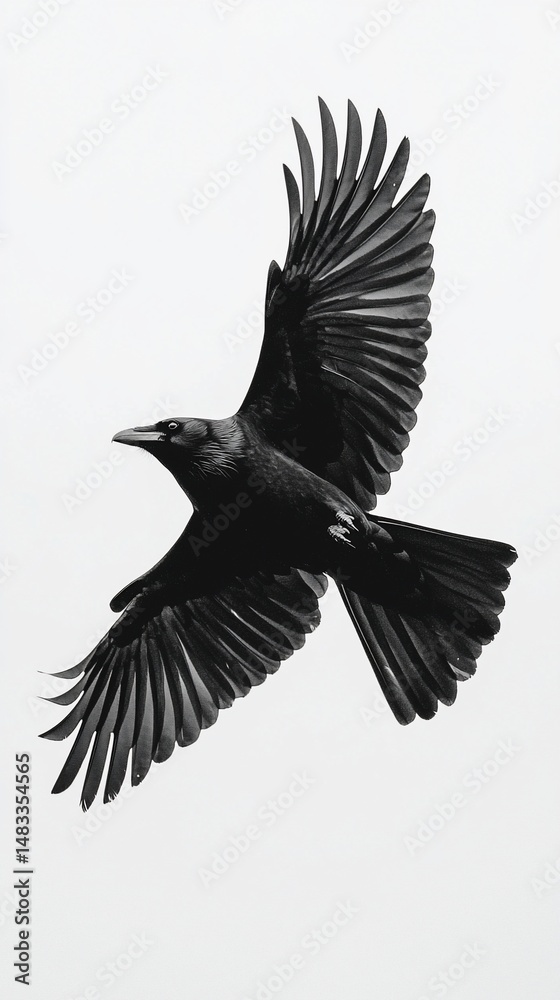 Fototapeta premium Dark crow soaring in flight