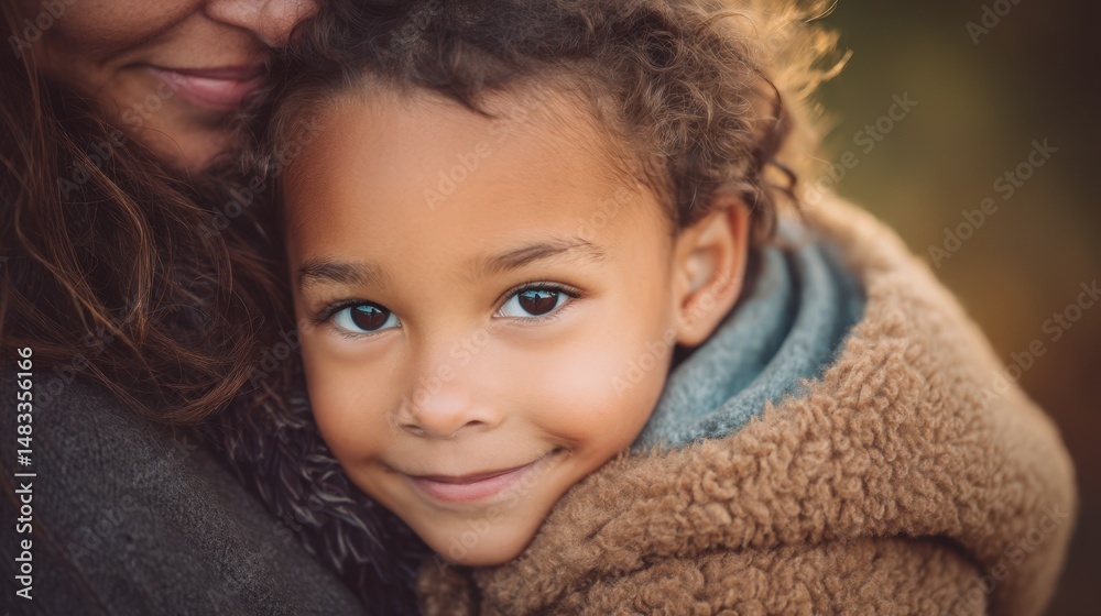 A Young Girl's Tender Embrace Feeling Safe and Loved by Her Mother's Affectionate Presence A Young Girl's Tender Embrace Feeling Safe and Loved by Her Mother's Affectionate Presence