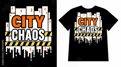 City Chaos Grunge T-Shirt Design – Dripping Urban Graphic Tee with Industrial Street Vibe for Youth Streetwear and Edgy Fashion