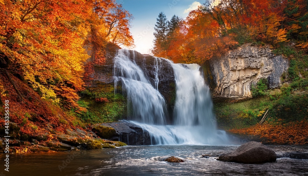 Fototapeta premium picturesque waterfall scenery autumn colors serene detailed