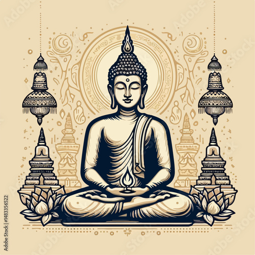 buddha statue silhouette vector illustration