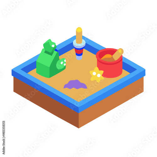 Sandbox with Toys Icon Representing Outdoor Play and Early Childhood Recreation