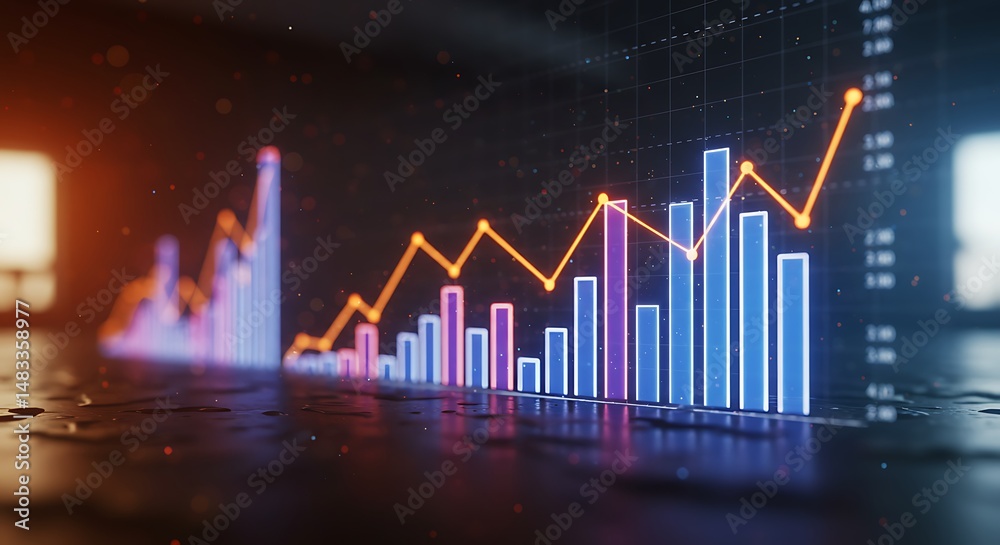 Fototapeta premium Neon Market Ascent AI Generated