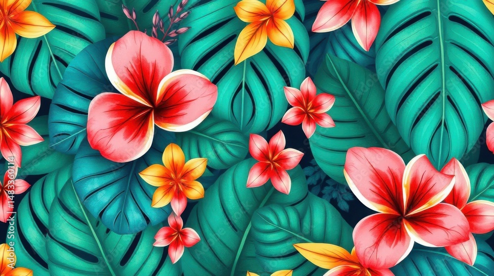 custom made wallpaper toronto digitalVibrant Tropical Flowers and Lush Green Leaves