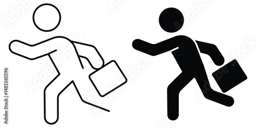 Businessman running with his briefcase. Outline and isolated. Businessman icon.