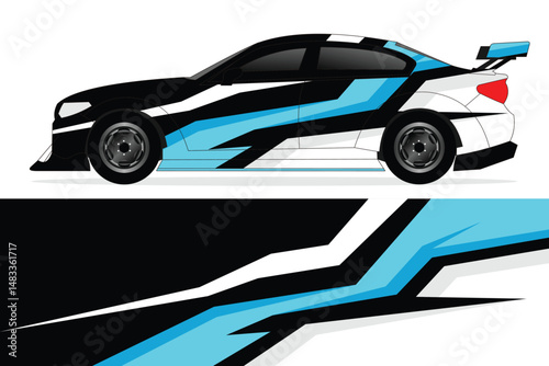 Racing car with dynamic design on a white background