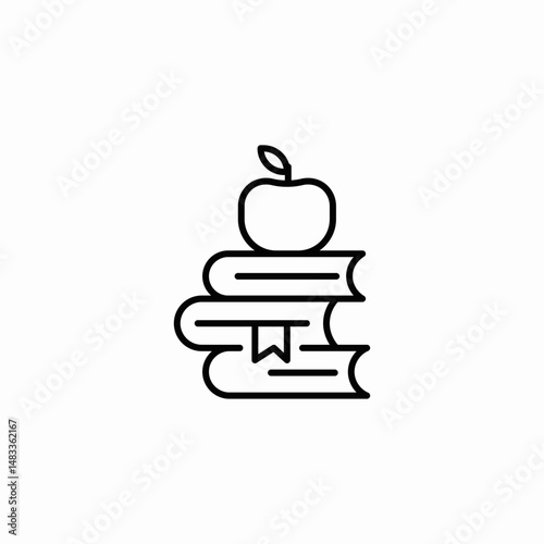 apple on stack of books icon sign vector