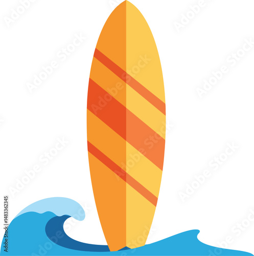 flat minimal surfboard icon with wave and summer vibe