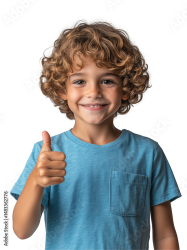 portrait of a young boy showing thumbs up sign, isolated on transparent png
