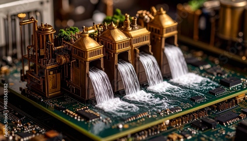 Digital Architecture With Water On Circuitry