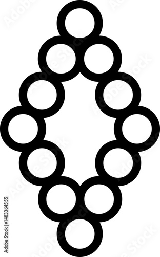 Diamond-shaped configuration created by outlined circles forming a linear-to-clustered pattern.
