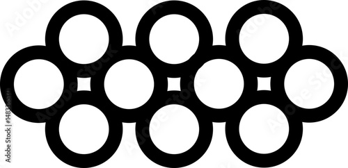 Cluster of circles in a flower-like hexagon shape where circular petals expand from a central point.