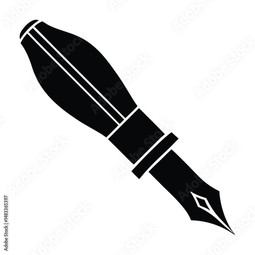 Old-fashioned fountain pen silhouette writing vector on white background