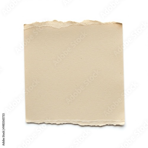 Torn beige paper scrap isolated on white background