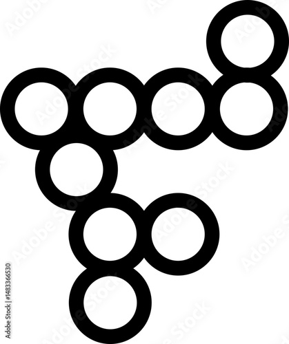 Circles create a clear triangular structure with sharp geometric angles and dot-based layout.