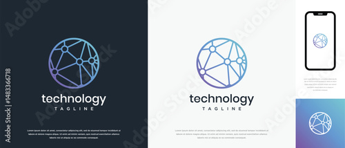 Global circle technology logo design vector concept. Global technology logo symbol icon. technology logo