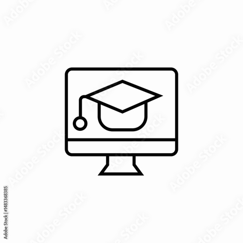 computer monitor with academic cap on screen icon sign vector