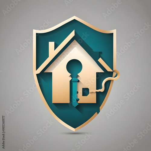House and Key Protected Icon Illustration 