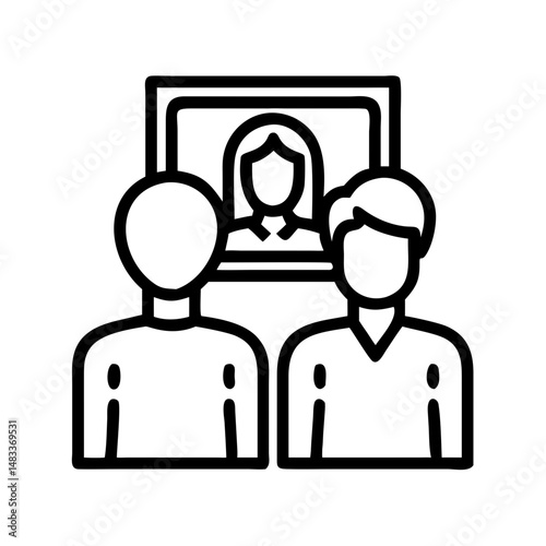Two People with Mirror Icon Representing Reflection, Self-Perception, and Interpersonal Awareness