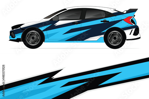 Stylish blue and black racing car with dynamic design