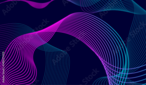 Abstract wave technology background with pink, blue light smooth and flow. 