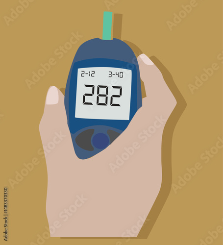 Blood Sugar Formula Check Tool.Digital blood glucose testing,Medical health care.Human hand using glucometer for measuring and monitoring blood sugar level for diabetes,