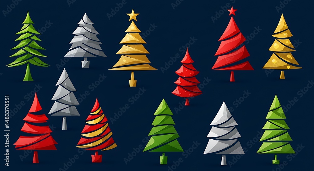 Fototapeta premium Christmas Tree Trio: A Festive Collection AI Generated