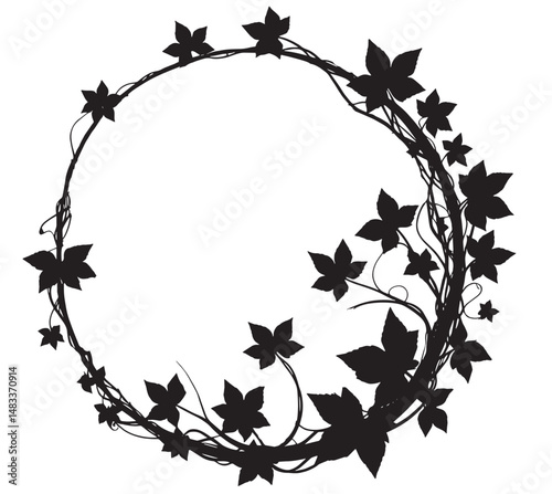 Vintage Flower Frame vector illustration. ivy creeper plant wreath round isolated on a white background